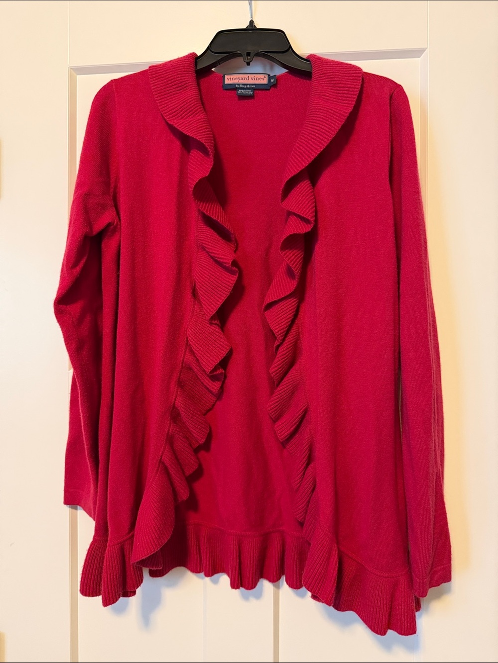 Vineyard Vines Raspberry Ruffle Open-Front Cardigan